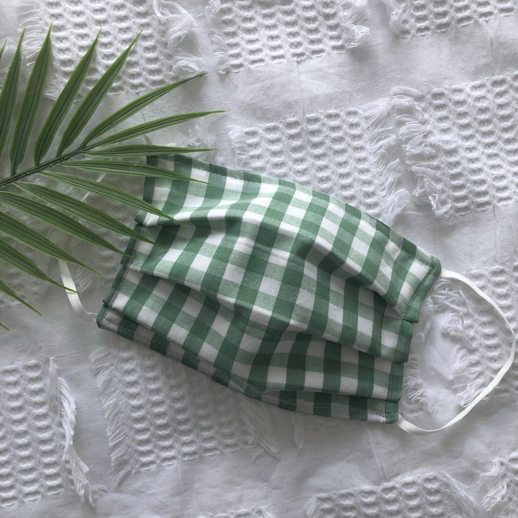 Green Gingham Face Mask - Adult